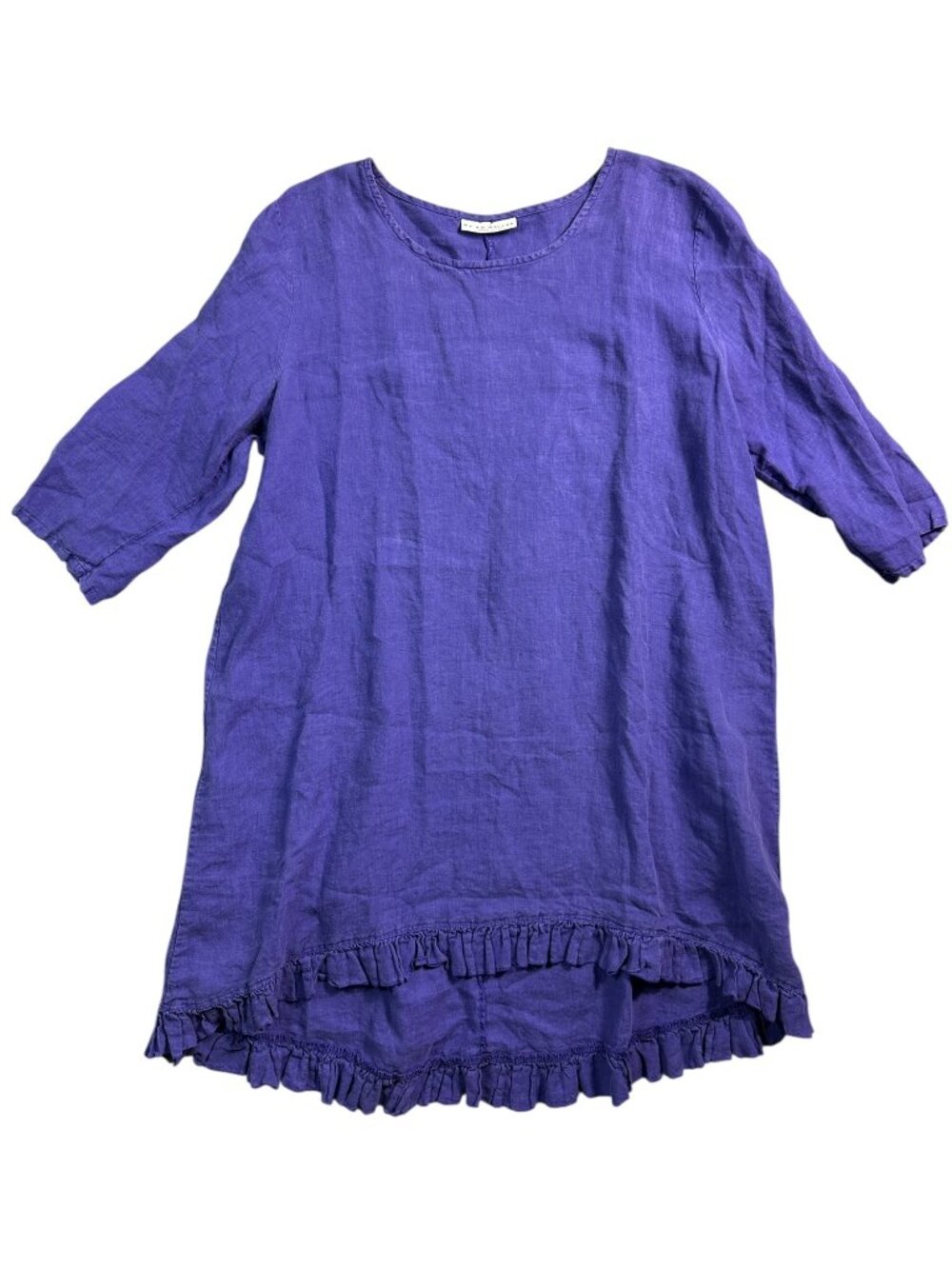 Bryn Walker 100% Linen Purple Ruffle Hem Tunic Dress Large Lagenlook - Picture 2 of 16